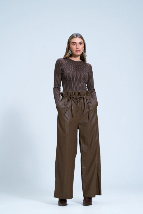 מכנס ליאה דמוי עור חום