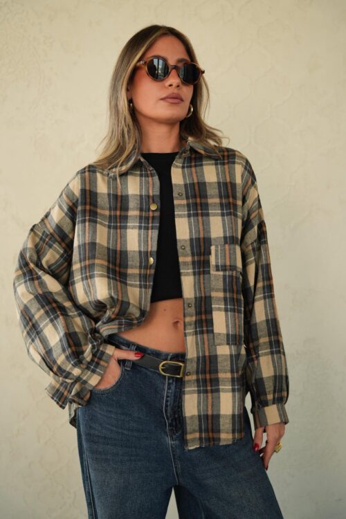 חולצת נינה משובץ בז