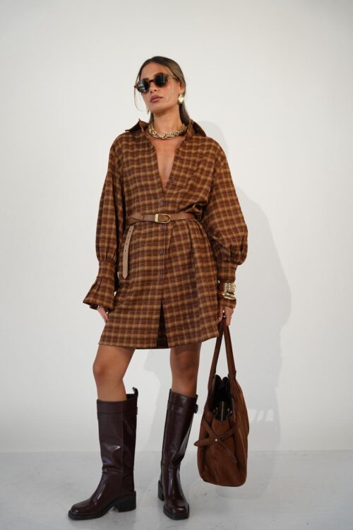 שמלת מילי משובץ חרדל