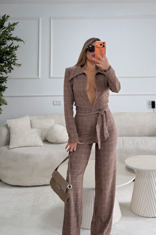 אוברול קולי משובץ חום