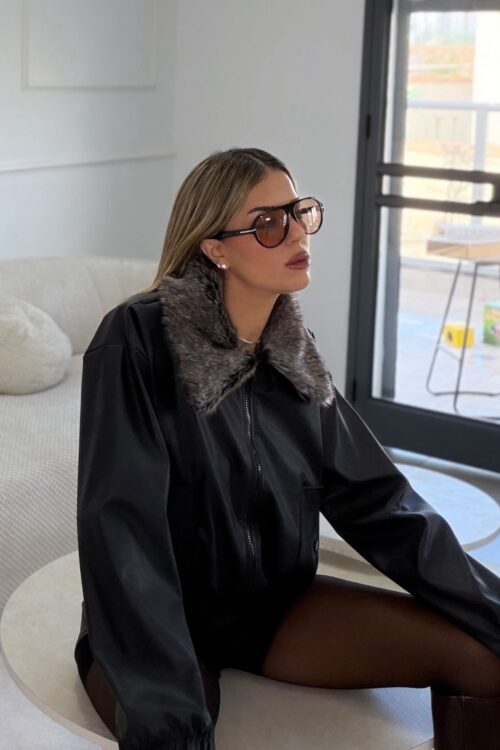 חליפת גורן דמוי עור שחור