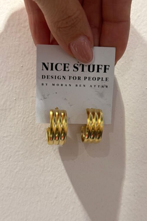 עגילי חישוק פסים מוזהב