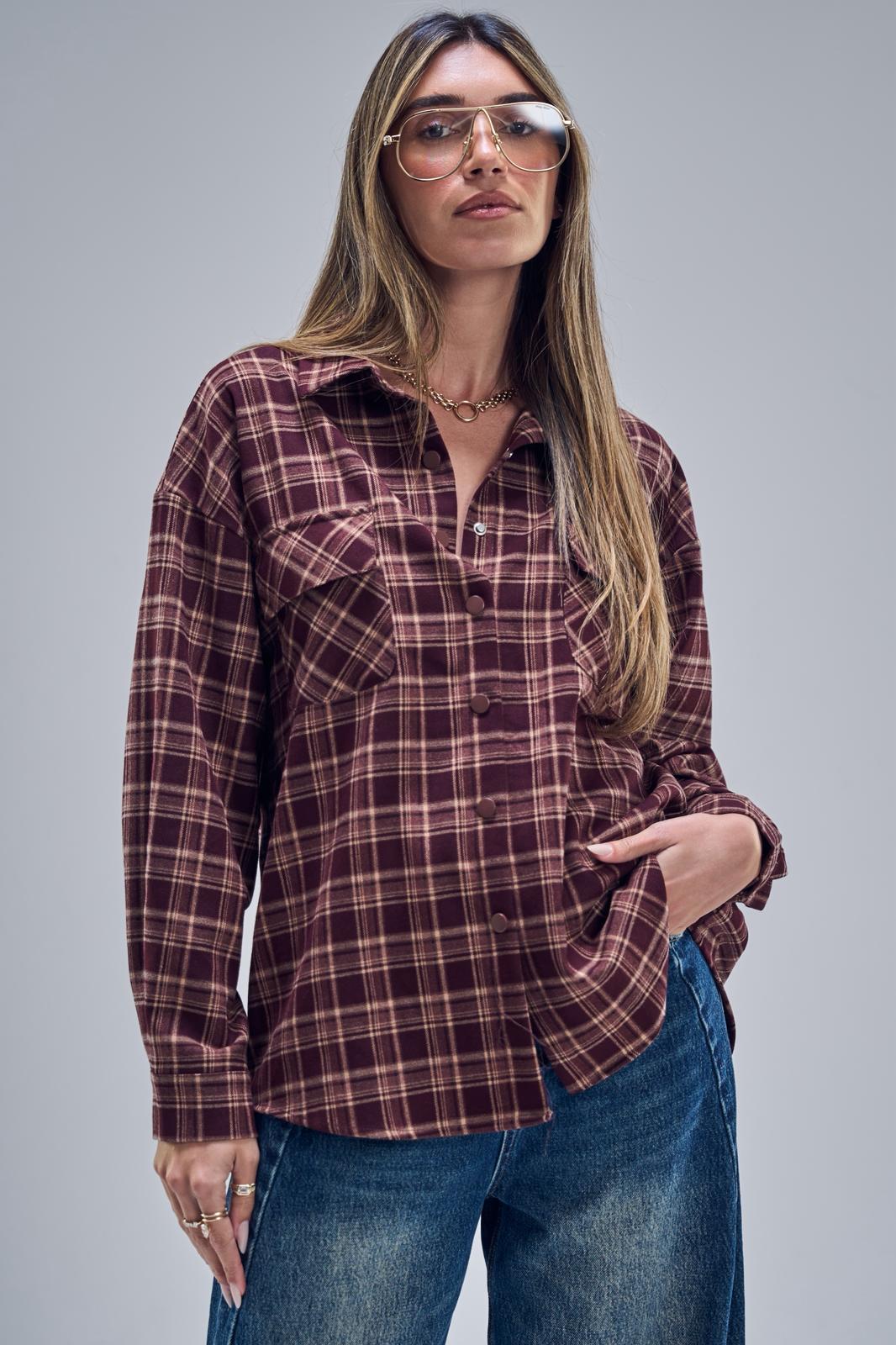 חולצת איזבל משובץ בורדו – תמונה 3