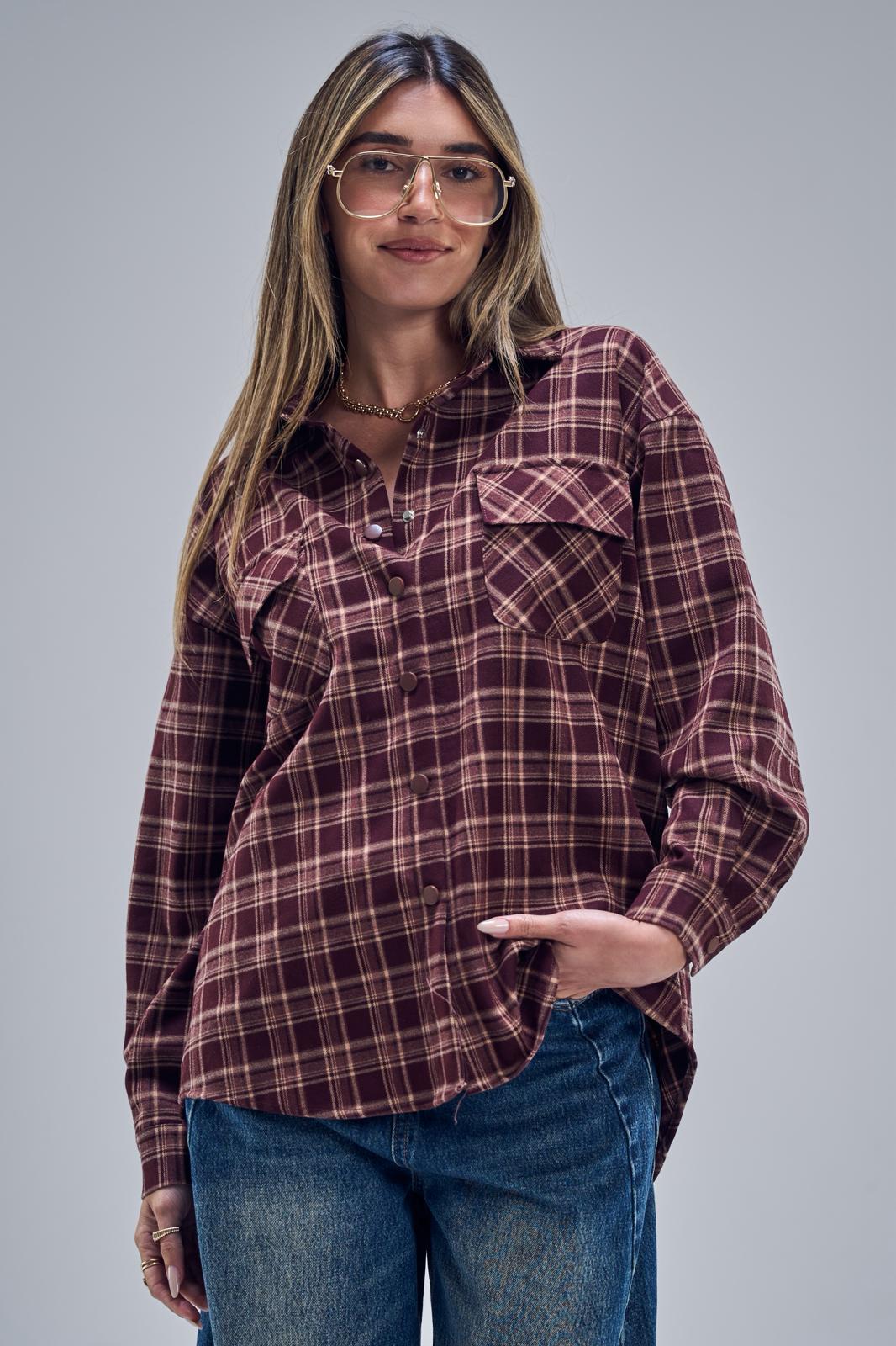 חולצת איזבל משובץ בורדו