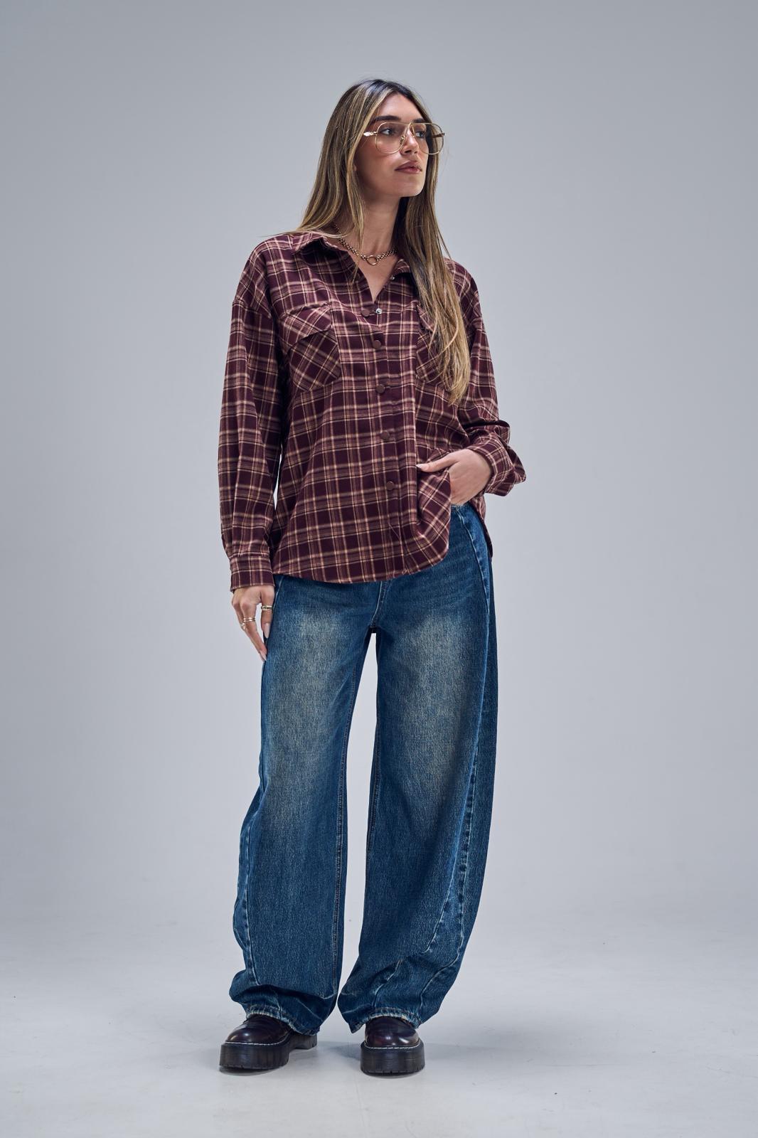 חולצת איזבל משובץ בורדו – תמונה 4