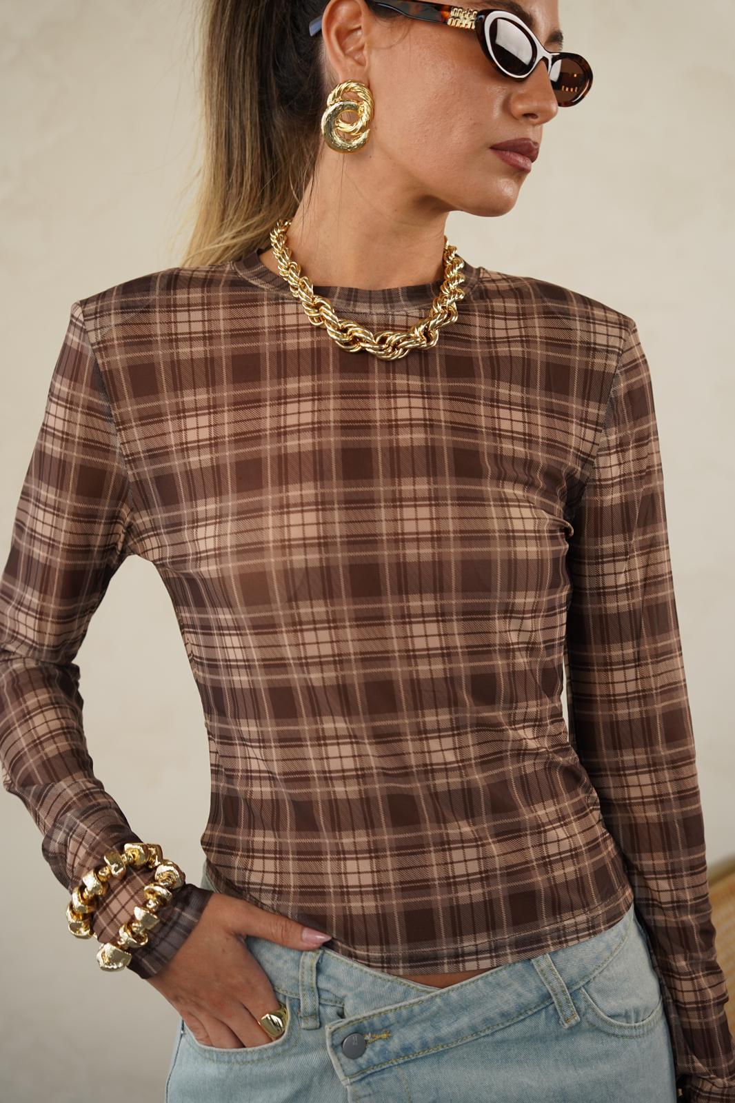 חולצת מון משובץ חום