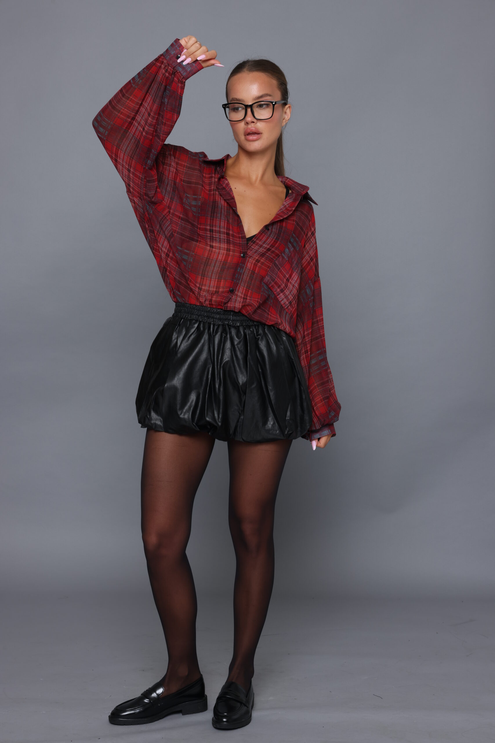 חצאית בלון דמוי עור שחור