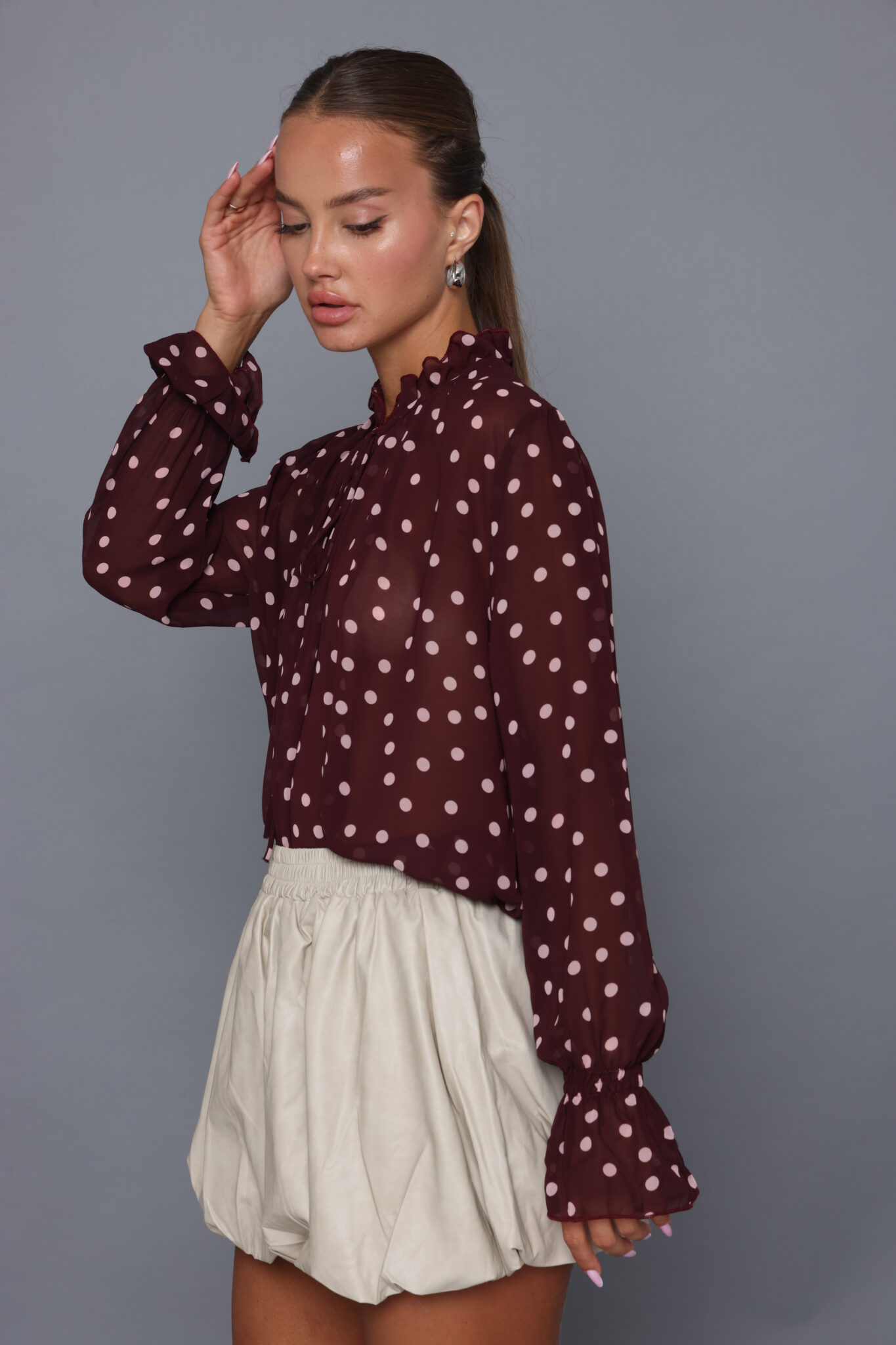 חצאית בלון דמוי עור בז – תמונה 6