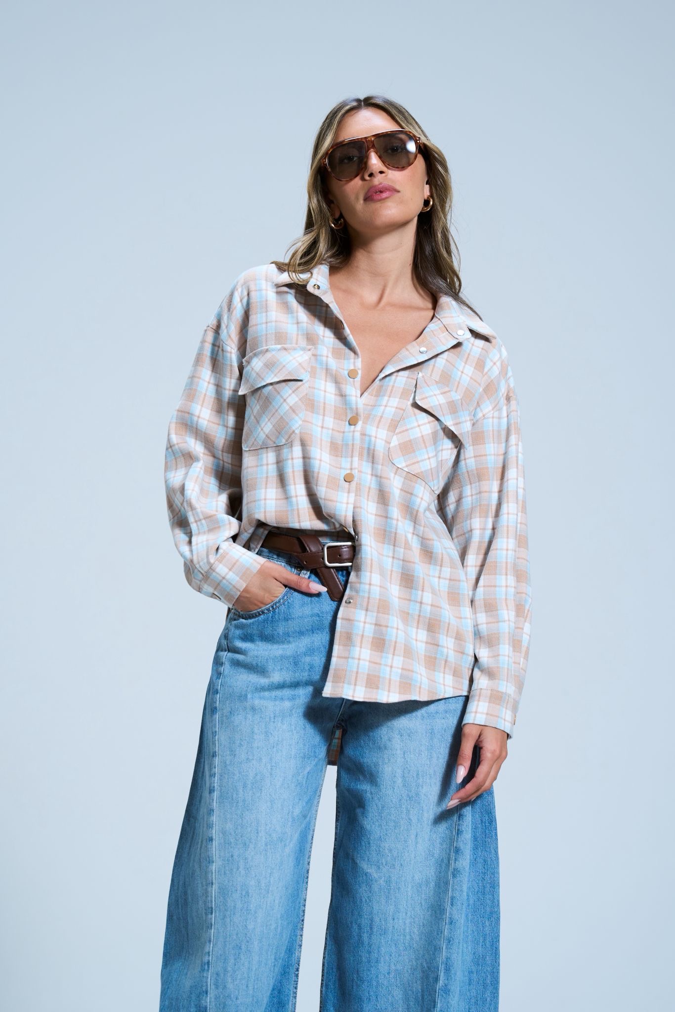 חולצת איזבל משובץ תכלת