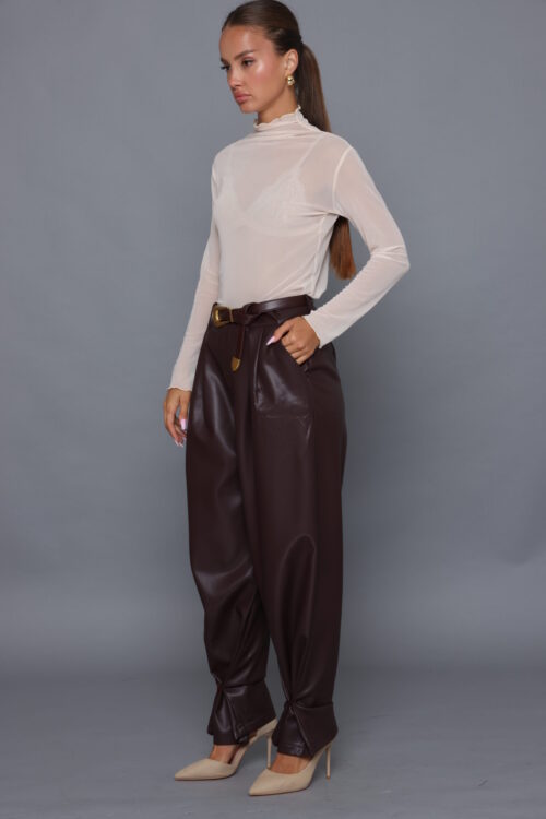מכנס פניני דמוי עור בורדו