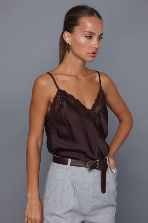 גופיית לייס חום שוקולד