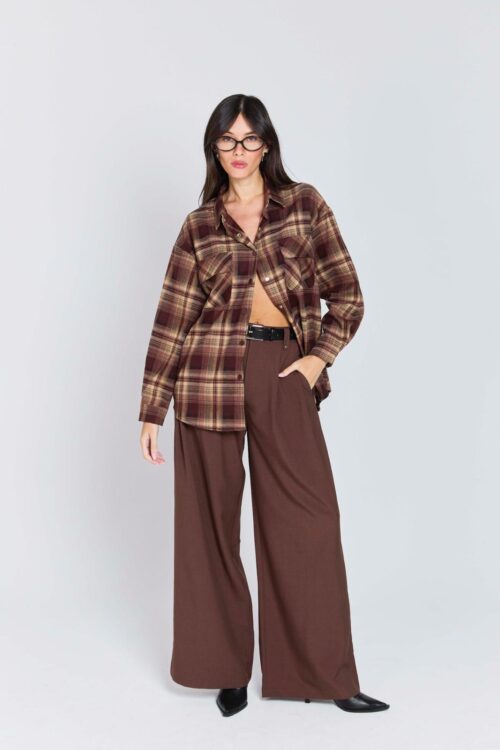 חולצת איזבל משובץ בורדו מוקה