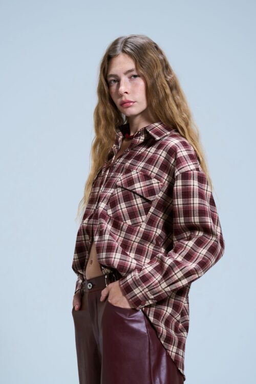 חולצת איזבל משובץ בורדו