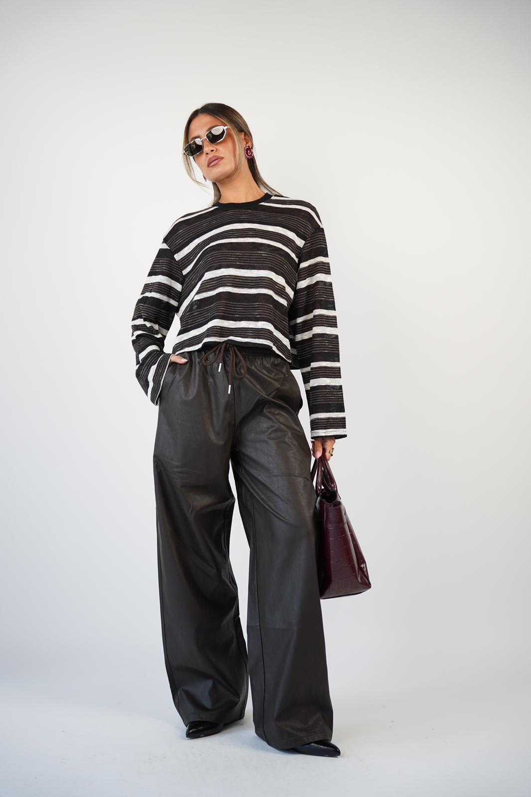 מכנס שיין דמוי עור חום – תמונה 3