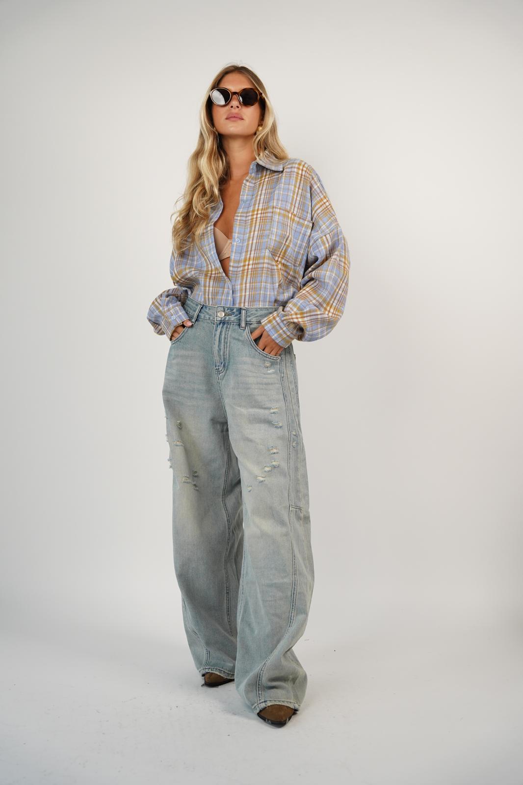 חולצת אנה משובץ תכלת – תמונה 5