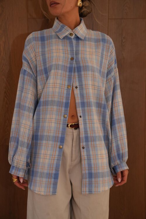 חולצת צלסי משובץ תכלת