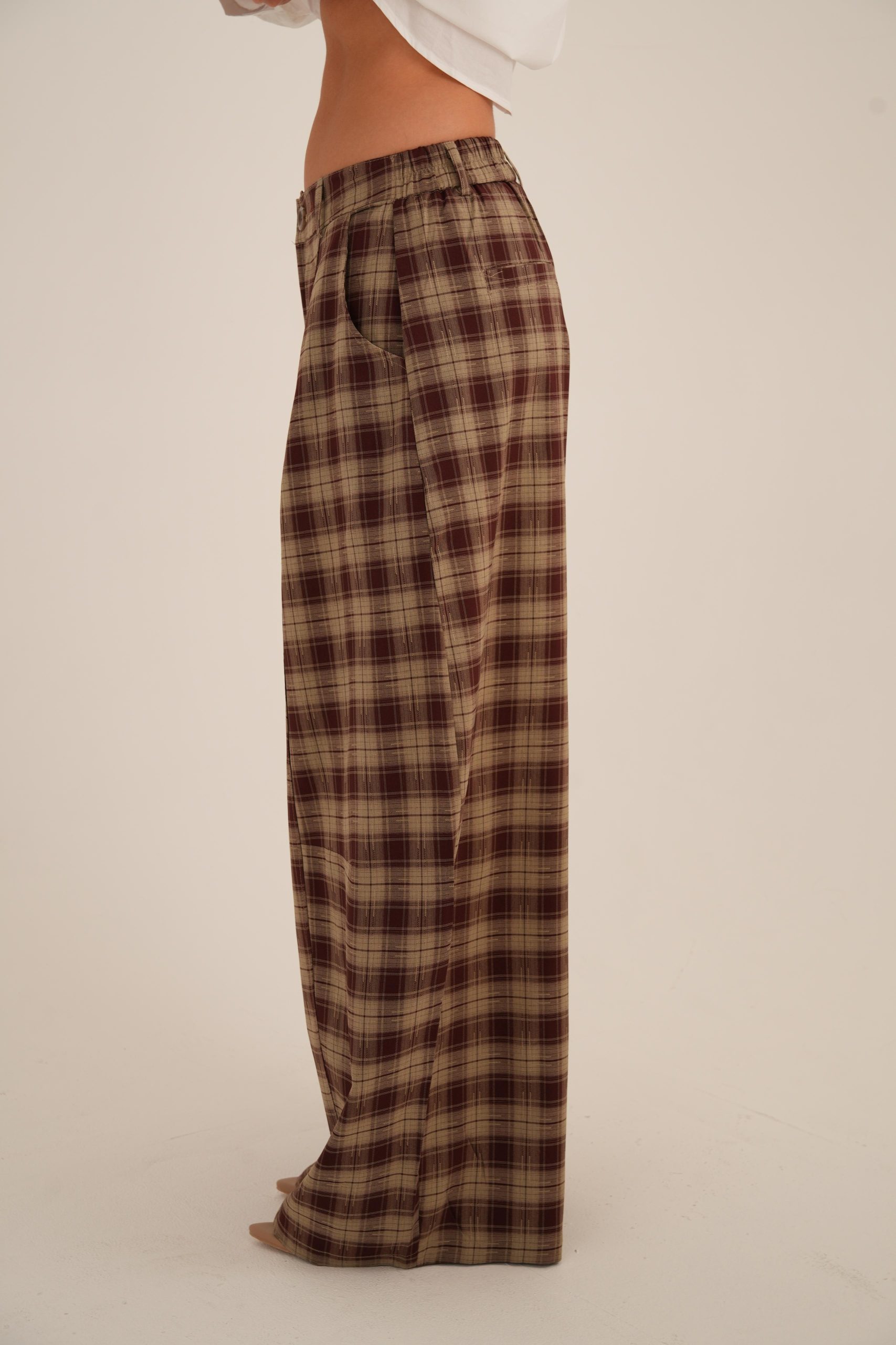 מכנס רוברט משובץ בורדו – תמונה 2